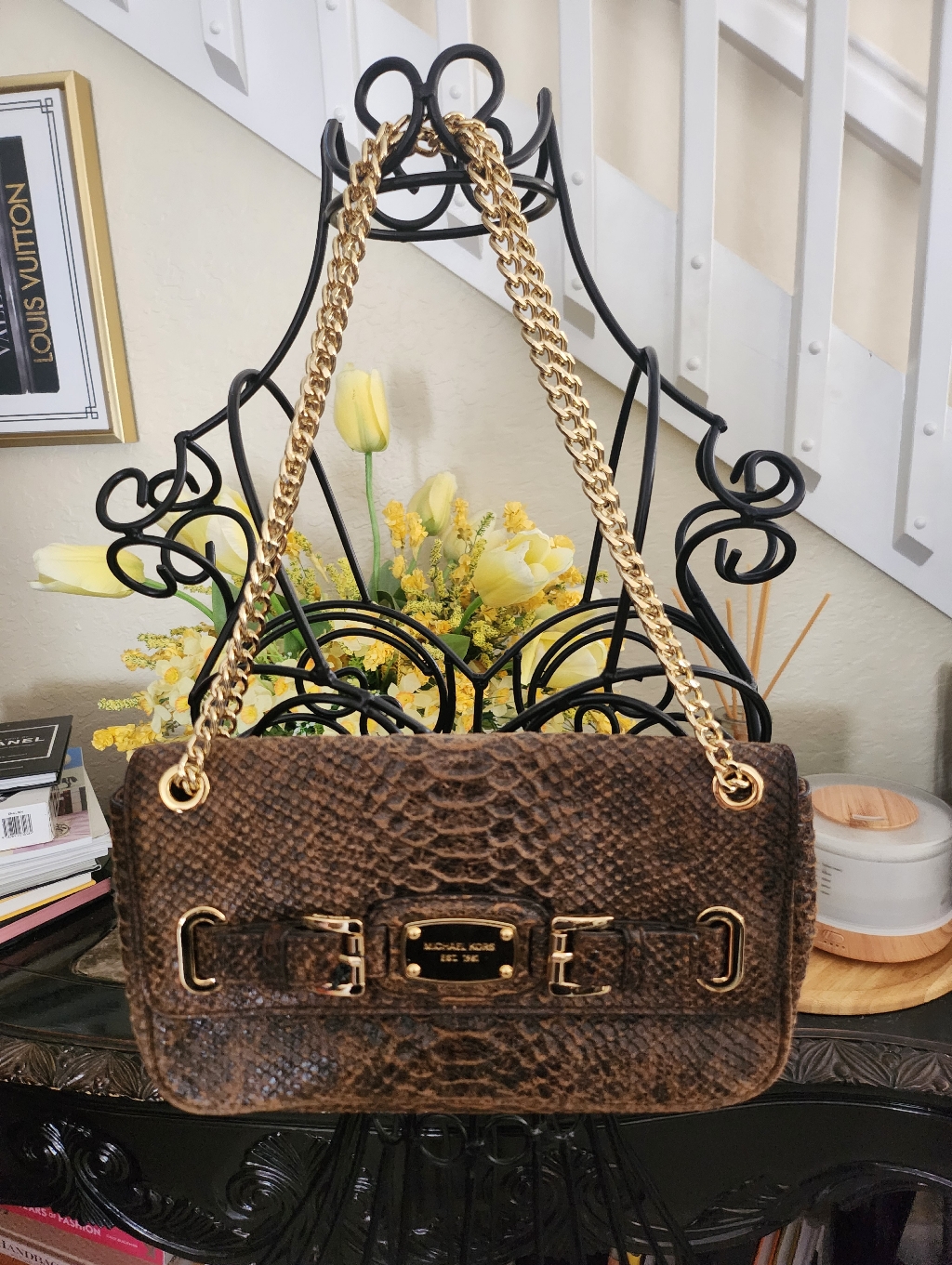 Michael Kors Hamilton Snakeskin Chain Shoulder / Crossbody Bag